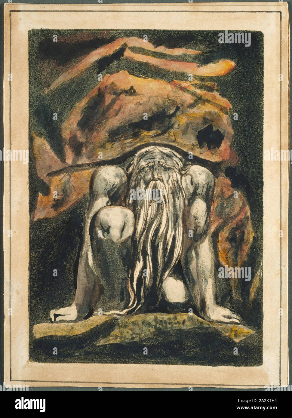 Urizen, 1794, William Blake, Englisch, 1757-1827, England, Monotype, mit Stift und braunen und grauen Farben und Aquarell, auf Creme webte Papier, 170 x 127 mm Stockfoto