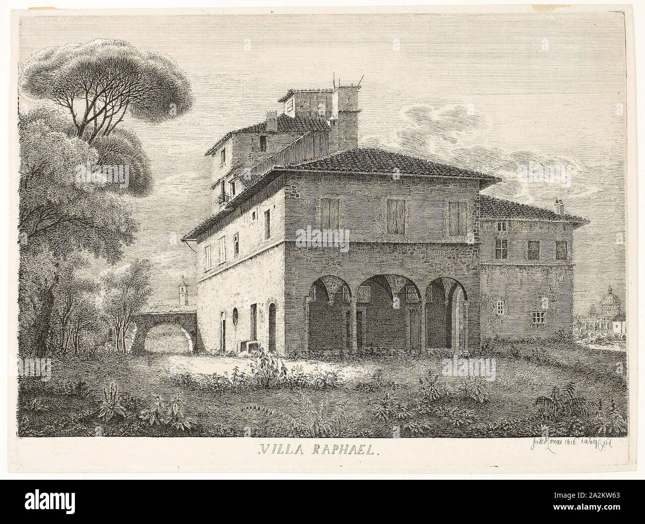 Villa Raphael, Rom, 1816, Ludwig Emil Grimm, Deutsche, 1790-1863, Deutschland, Ätzung auf Papier, 162 x 232 mm (Bild), 175 x 234 mm (Blatt Stockfoto