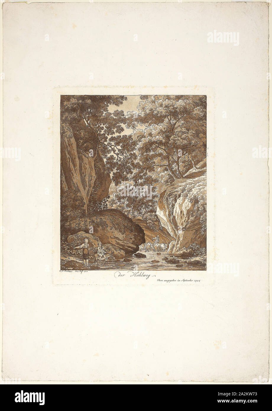 Die Schlucht, 1794, Jakob Wilhelm Mechau, Deutsch, 1745-1808, Deutschland, Radierung und Aquatinta in Rötel auf Elfenbein webte Papier, 247 x 200 mm (Platte), 470 x 331 mm (Blatt Stockfoto