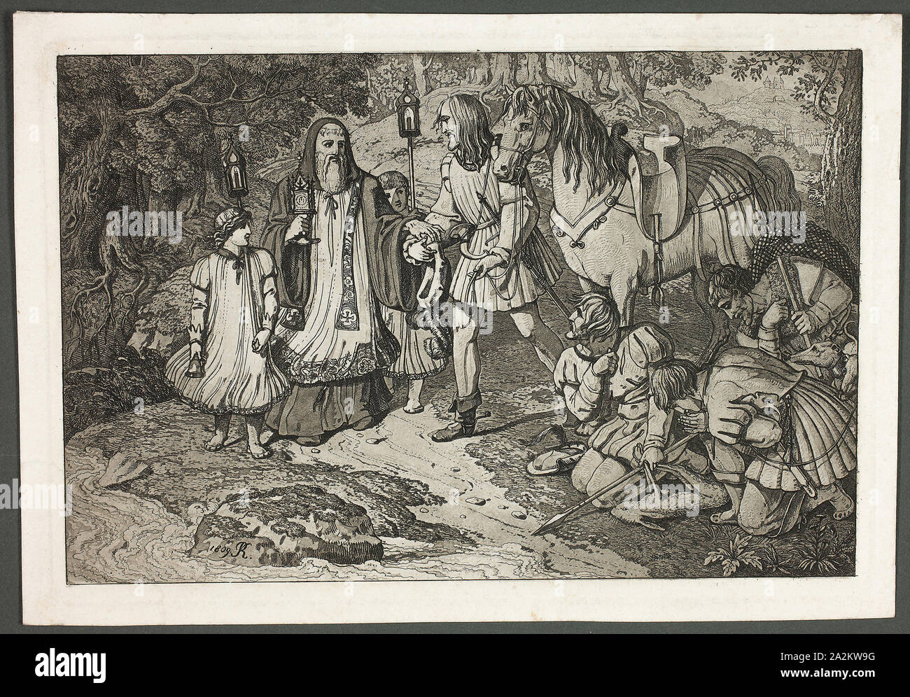 Rudolf von Habsburg und der Priester, 1809, Karl Russ, Deutsch, 1799-1843, Deutschland, Radierung und Aquatinta auf Elfenbein webte Papier, 158 x 233 mm (Platte), 173 x 248 mm (Blatt Stockfoto