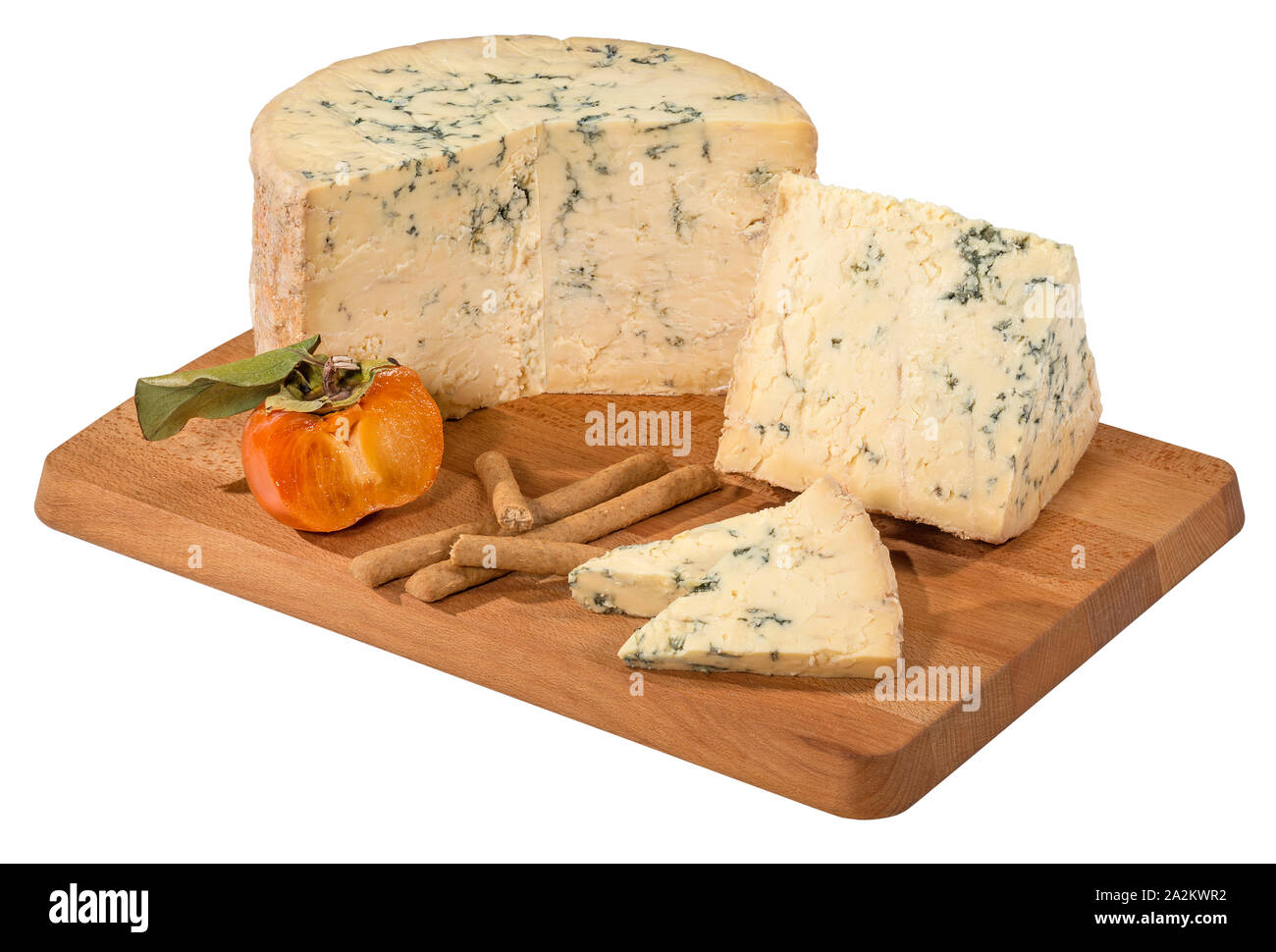 Reif Stilton Blue auf Schneidebrett Stockfoto