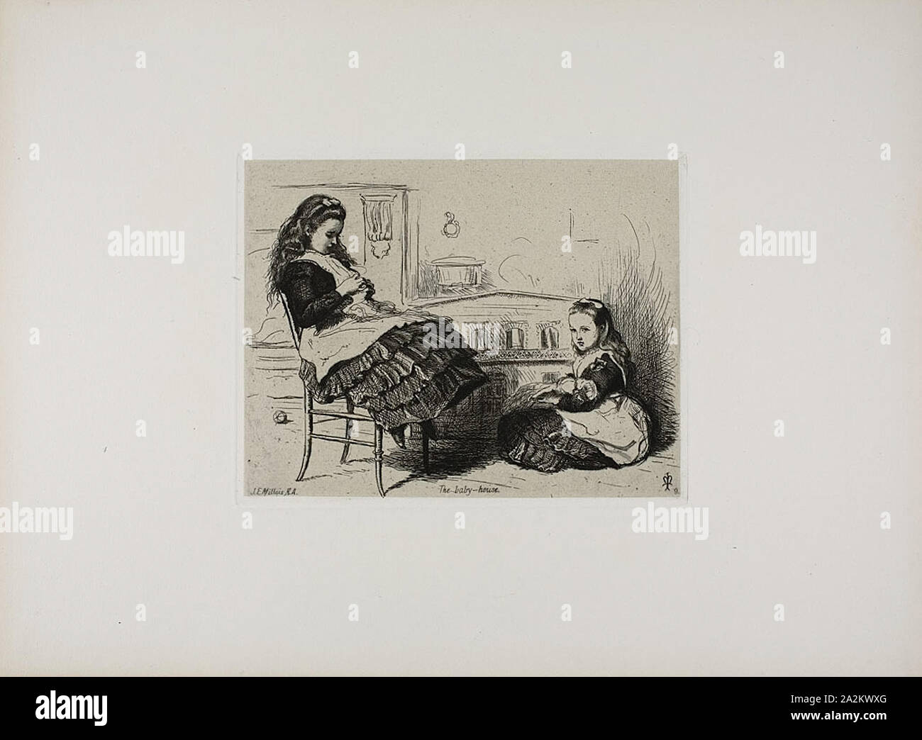 Das Baby Haus 1863, Sir John Everett Millais, Englisch, 1829-1896, England, Ätzung auf Creme chine, festgelegt auf Elfenbein webte Papier, 145 x 184 mm (Platte), 280 × 385 mm (Blatt Stockfoto
