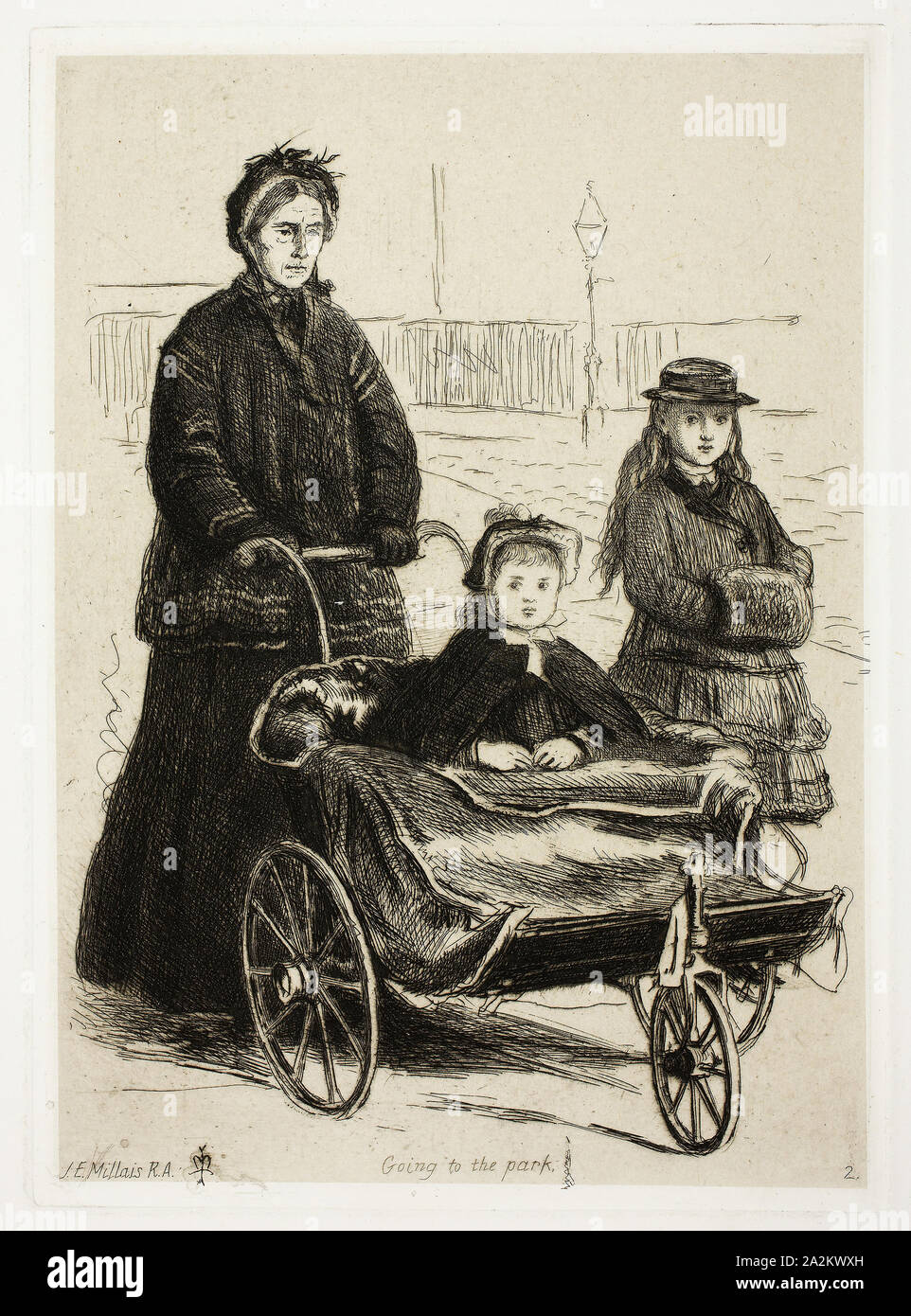 Der Park, 1872, Sir John Everett Millais, Englisch, 1829-1896, England, Ätzung auf Creme chine, festgelegt auf Elfenbein webte Papier (chine collé), 185 x 131 mm (Platte), 359 × 251 mm (Blatt Stockfoto