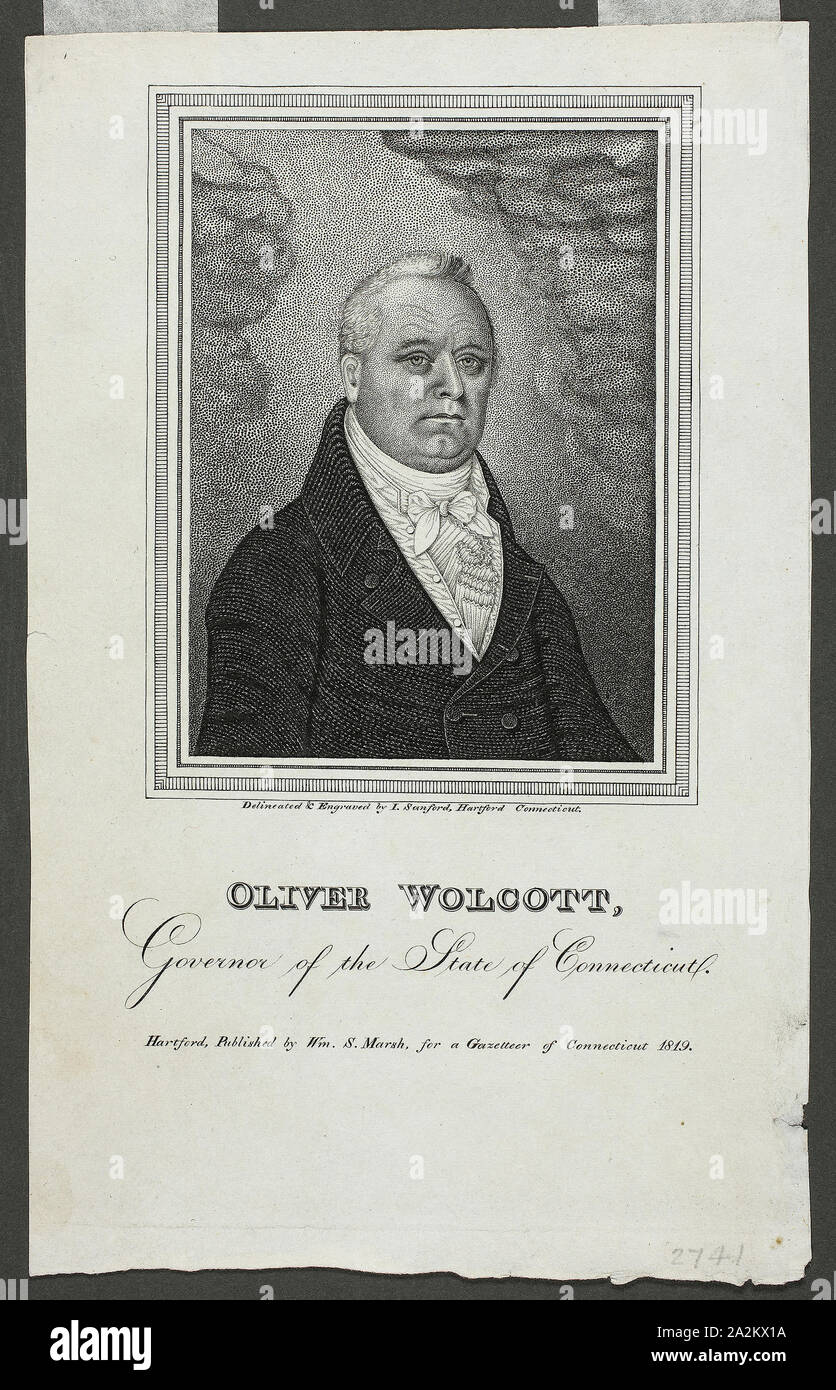 Oliver Wolcott, Gouverneur von Connecticut, 1819, Isaak Sanford, Amerikanische, aktive 1783-1822, United States, Gravur und Walze auf Off-white webte Papier, 269 x 189 mm (Bild), 365 x 255 mm (Blatt Stockfoto