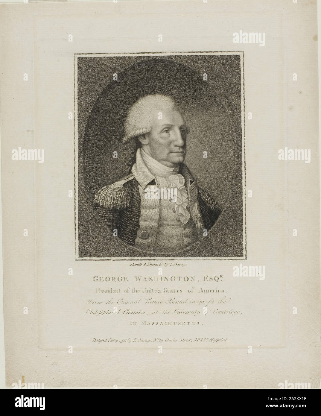 George Washington, C. 1792, Edward Savage, amerikanischen, 1761-1817, United States, Gravur auf Elfenbein webte Papier, 203 x 166 mm (Platte), 253 x 208 mm (Blatt Stockfoto