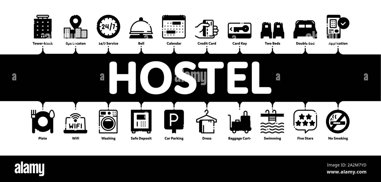 Hostel Minimal Infografik Banner Vektor Stock Vektor