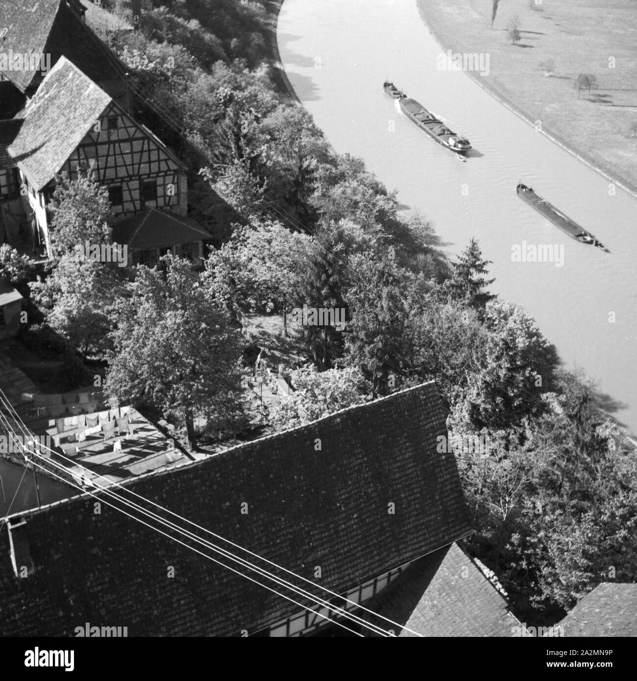 Schiffe mit dem Neckar in Bad Wimpfen, Deutschland 1930er Jahre. Die Schiffe auf den Neckar bei Bad Wimpfen, Deutschland 1930. Stockfoto