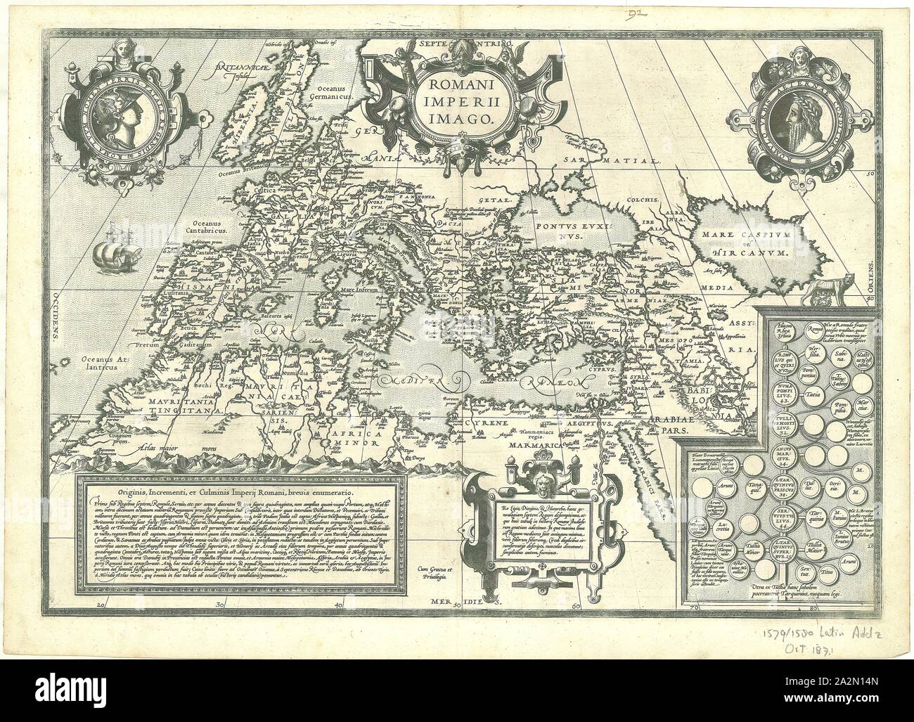 Karte, Romani Imperii Imago, Abraham Ortelius (1527-1598), Kupferstich Stockfoto