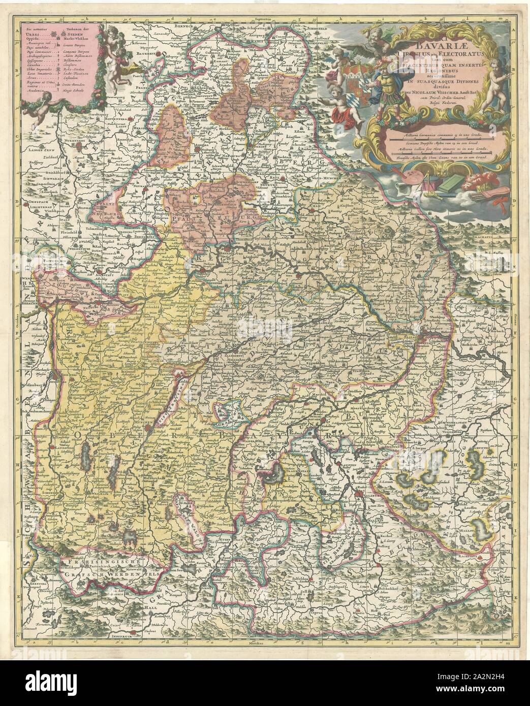 Karte, S.R.I. atque electoratus Bavariae circulus, Nicolaes Jansz. Visscher (1618-1679), Kupferstich Stockfoto