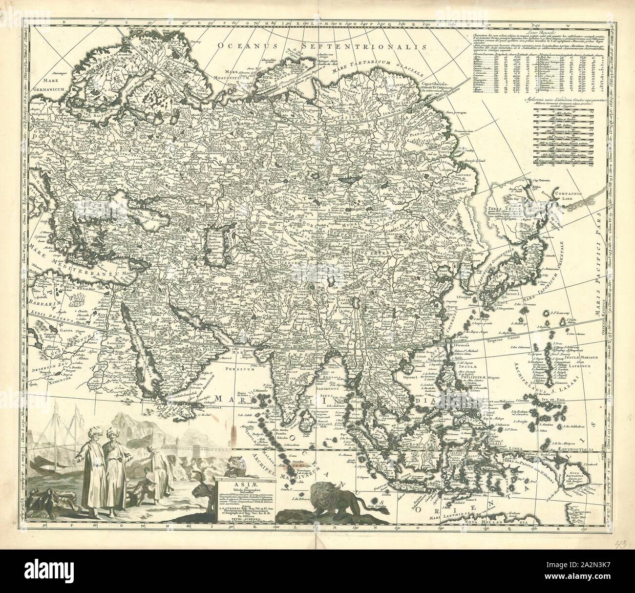 Karte, Asiae in Tabula Geographica delineatio, Adam Friedrich Blaeu (1680-1742), Kupferstich Stockfoto