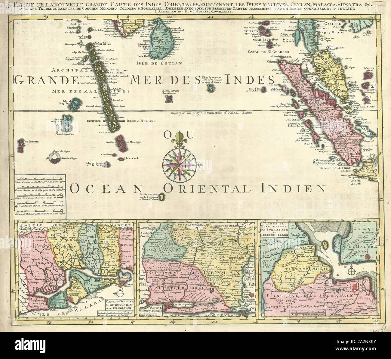 Karte, 3 Partie de la nouvelle Grande Carte des Indes orientales, habile Kenner Un, Kupferstich Stockfoto