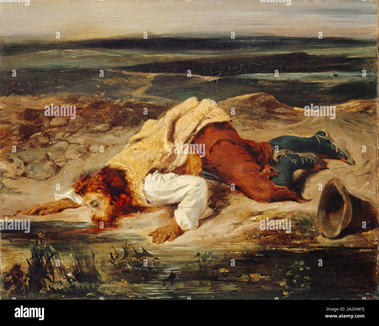 Räuber blessé (Pâtre romain), C. 1825, Öl auf Leinwand, 32,7 x 40,8 cm, signiert unten rechts: Eug., Delacroix, Eugène Delacroix, Charenton-Saint-Maurice/Val-de-Marne 1798 - 1863 Champrosay bei Paris. Stockfoto