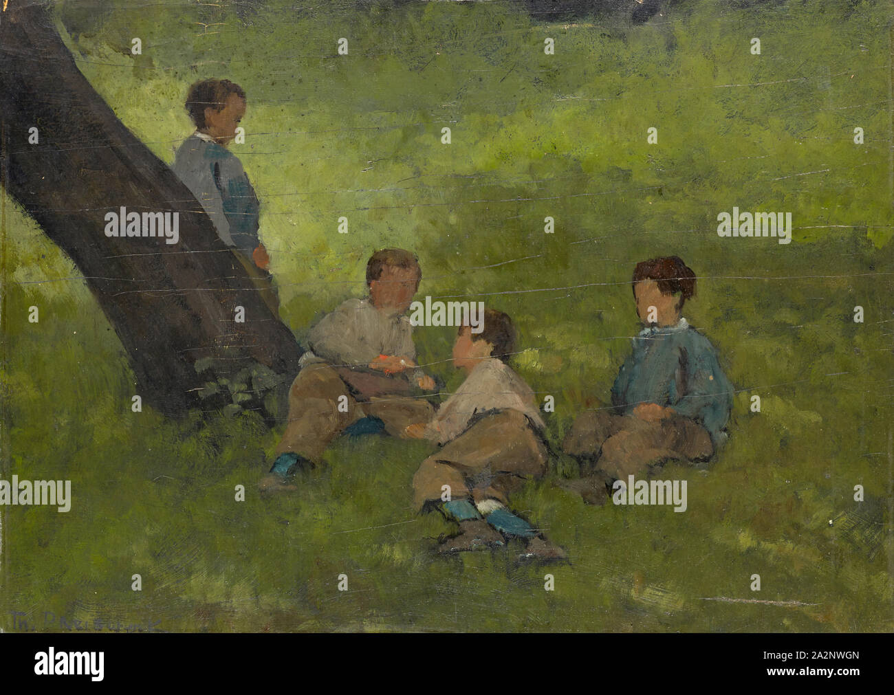 Jungen, die in der Grünen, Öl auf Leinwand, 36,5 x 60 cm, signiert unten links: Th. Preiswerk, Theophil Preiswerk, Basel 1846 - 1919 Basel Stockfoto