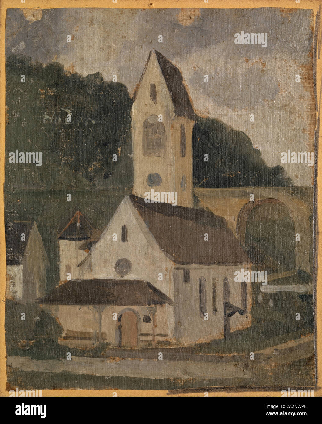 Die Kirche von Rümlingen, 1875, Öl auf Leinwand auf Karton, 18 x 14,5 cm, signiert auf der linken Seite, oberhalb des Zentrums: Hodler, Ferdinand Hodler, Bern 1853 - 1918 Genf Stockfoto