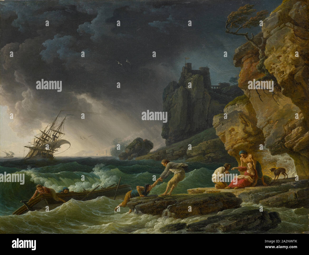 Stürmische See mit Schiffbrüchigen, 1780, Öl auf Leinwand, 49,5 x 65 cm, signiert und datiert auf der Klippe unter den Erlöser, in der Mitte: J. Vernet, F., 1780, Claude-Joseph Vernet, Avignon 1714 - 1789 Paris. Stockfoto
