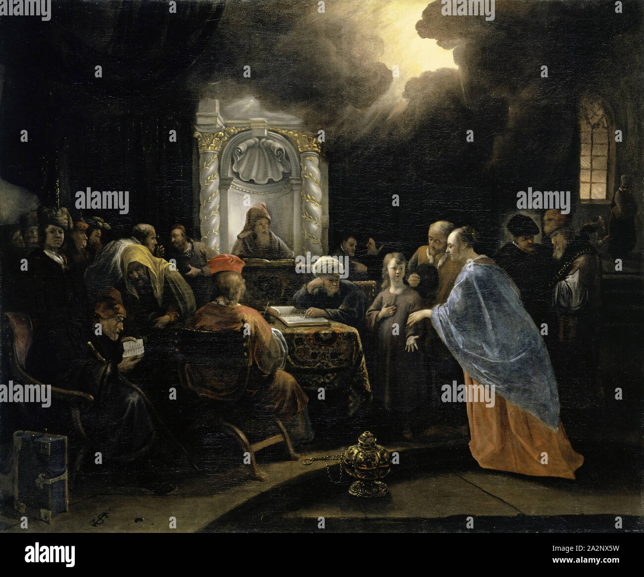 Der zwölfjährige Jesus im Tempel, um 1659/60, Öl auf Leinwand, 84,5 x 101 cm, monogrammiert unten Links: [ligiert], Jan Steen, Leiden 1626 - 1679 Amsterdam Stockfoto