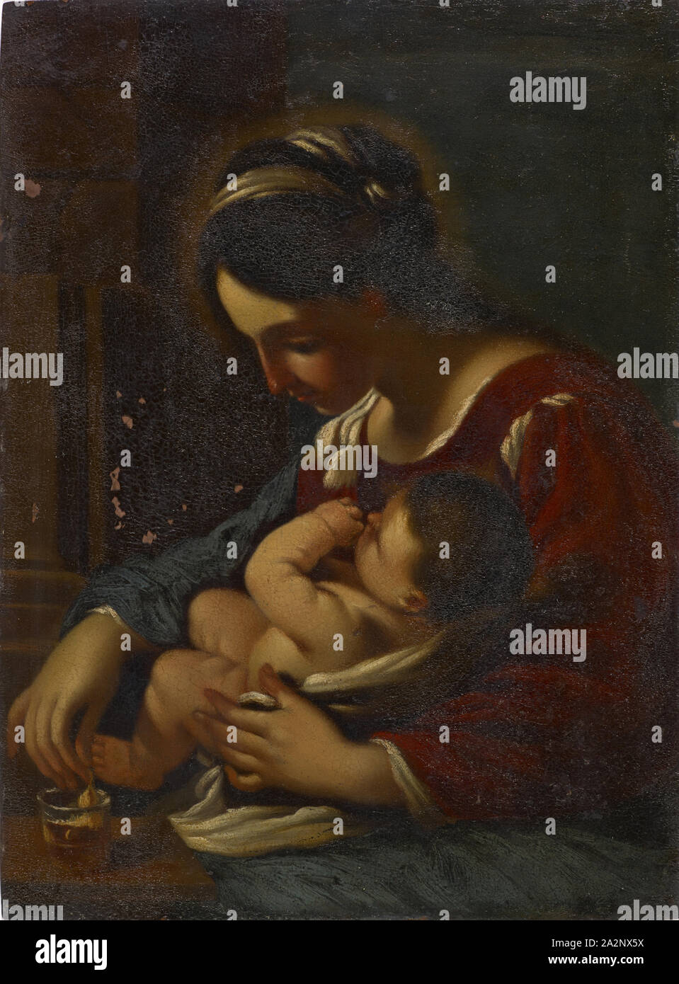 Madonna mit Kind, Öl auf Kupfer, 30 x 22 cm, unsigniert, Guercino (Giovanni Francesco Barbieri), (Weichplastik //Kopieren nach), Cento b. Bologna 1591 - 1666 Bologna Stockfoto