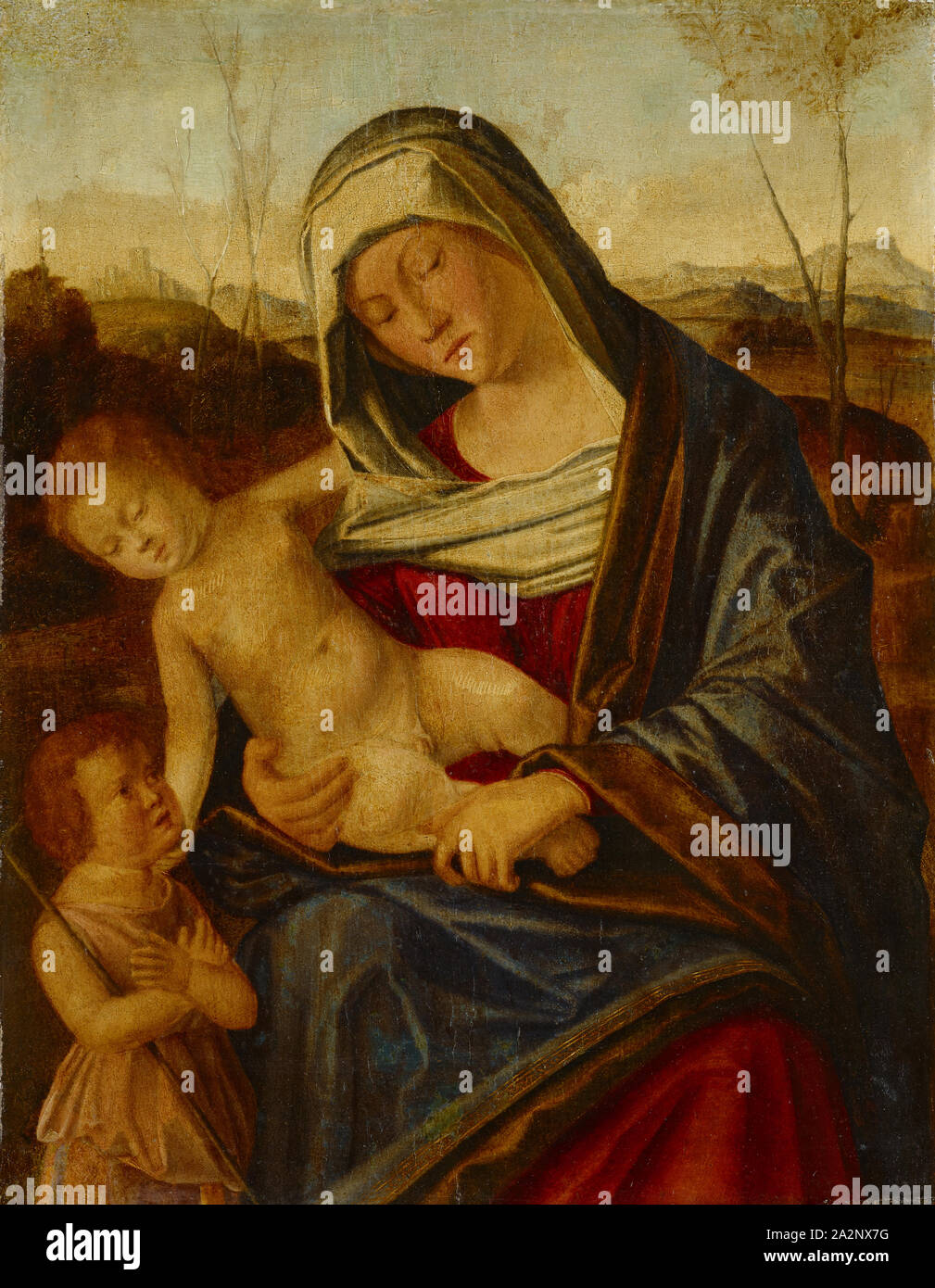 Madonna mit Kind und Johannesknaben, Öl auf Holz (Kastanie?), 47,2 x 37 cm, nicht markiert, Benedetto Diana,? Um 1460 - 1525, 1482/1525 tätig in Venedig, Venedig Stockfoto