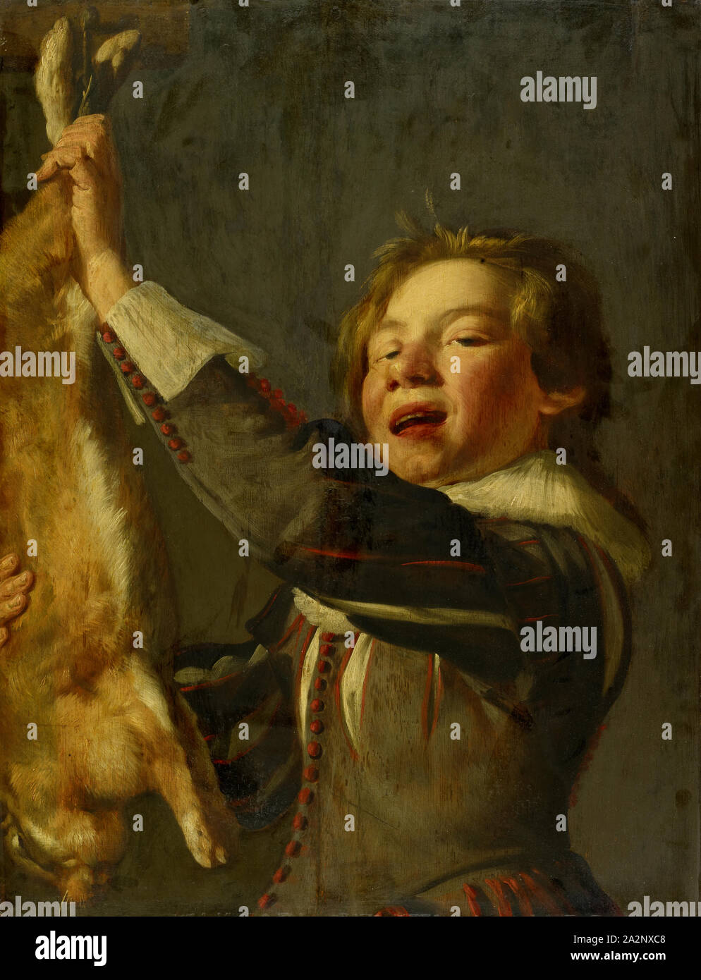 Junge mit toten Kaninchen, Öl auf Eichenholz, 65 x 50 cm unsigniert, Frans Hals, (Umkreis/Kreis), Antwerpen 1581/85-1666 Haarlem Stockfoto