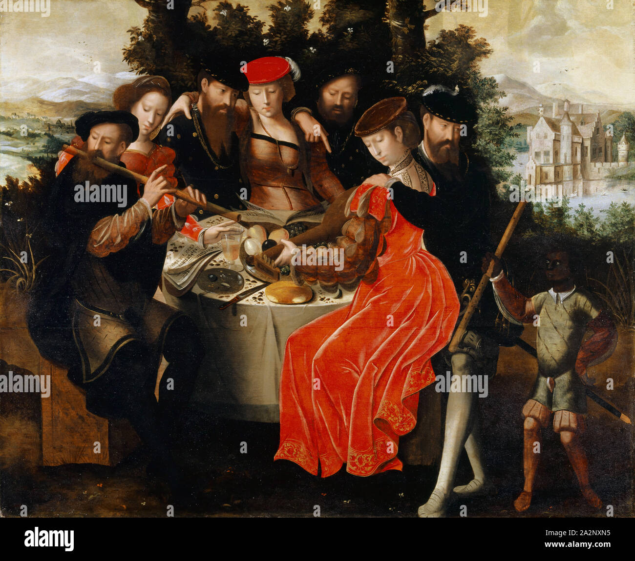 Outdoor Musik Gesellschaft, 1540, 50 C., Mischtechnik auf Eichenholz, 92,6 x 113,2 cm, unmarkierte, Ambrosius Benson, Lombardei (Mailand?) um 1495 - 1550 Brügge Stockfoto