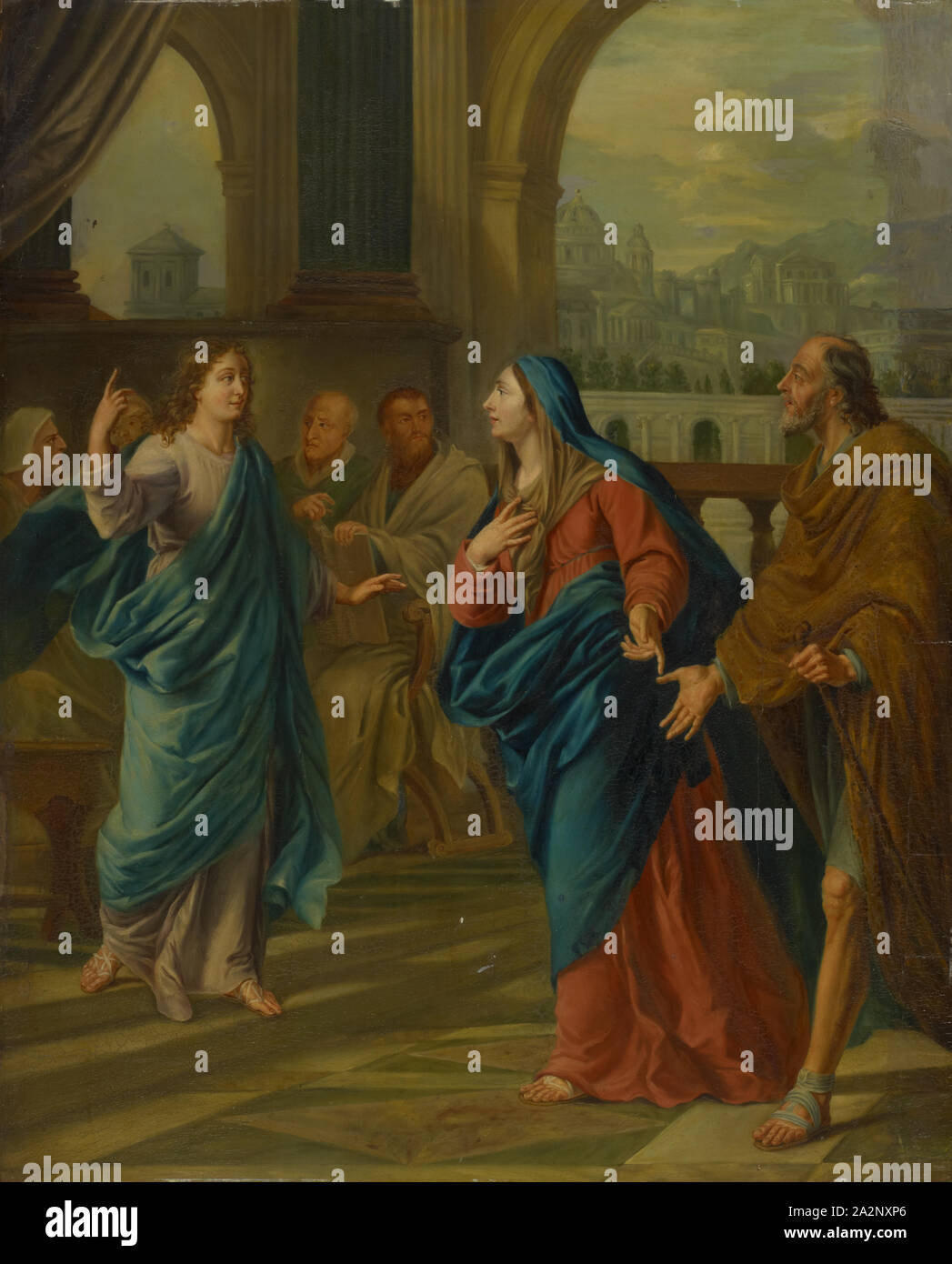 Maria und Josef bei der Suche nach dem zwölfjährigen Jesus im Tempel, Öl auf Holz, 80 x 64,5 cm, unmarkierte, Philippe de Champaigne, (30 Spitzwimpel //Kopieren nach), Brüssel 1602 - 1674 Paris. Stockfoto