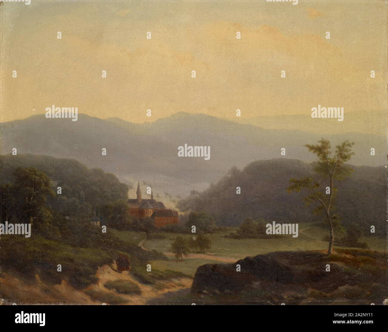 Landschaft in der Nähe von Baden-Baden, 1858, Öl auf Leinwand, 39 x 49 cm, signiert und datiert unten Links: J. W. Schirmer 1858, Johann Wilhelm Schirmer, Jülich 1807 - 1863 Karlsruhe Stockfoto