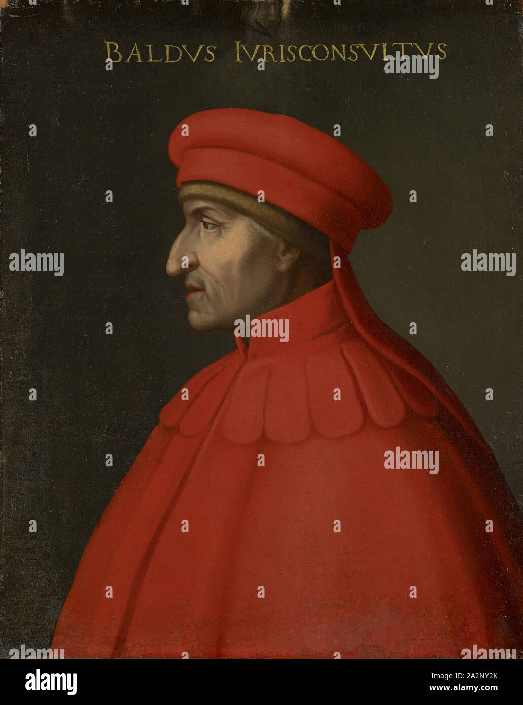 Portrait von Baldo degli Ubaldi, Öl auf Leinwand, 76,5 x 63 cm, unmarkiert., Oben: BALDVS IVRISCONSVLTVS, Pier Francesco Mola (di Papi) dell'Altissimo, (30 Spitzwimpel //Kopieren nach), um 1525 - 1605 Florenz Stockfoto