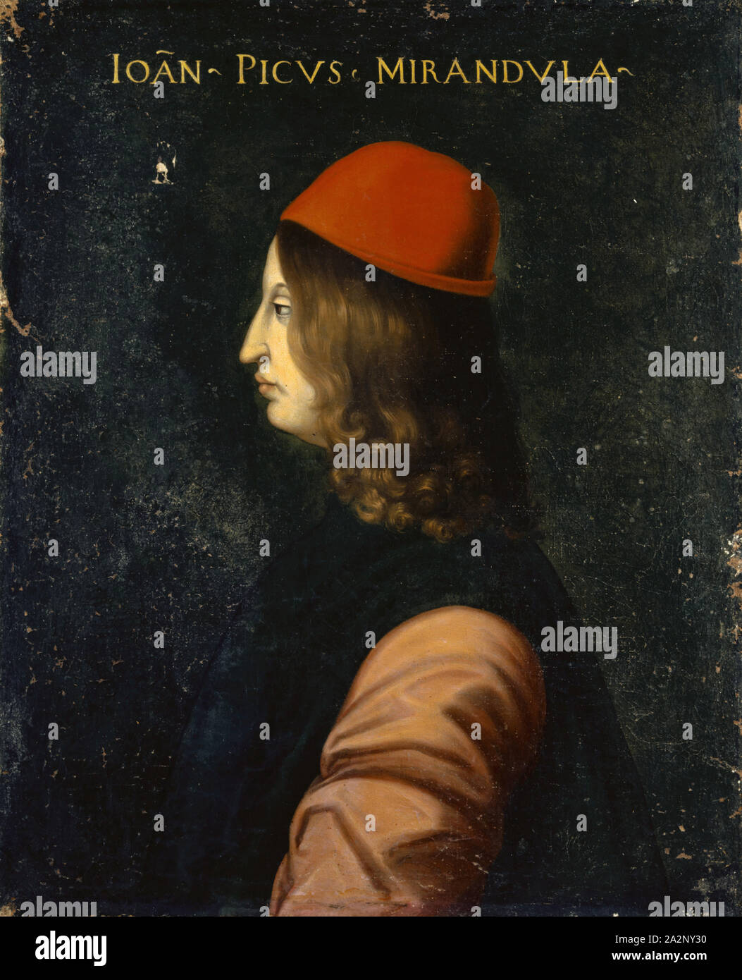 Portrait von Giovanni Pico della Mirandola, Öl auf Leinwand, 77 x 63 cm, unmarkiert., Oben: IOAN [NES] - PICVS • MIRANDVLA-, Pier Francesco Mola (di Papi) dell'Altissimo, (30 Spitzwimpel //Kopieren nach), um 1525 - 1605 Florenz Stockfoto