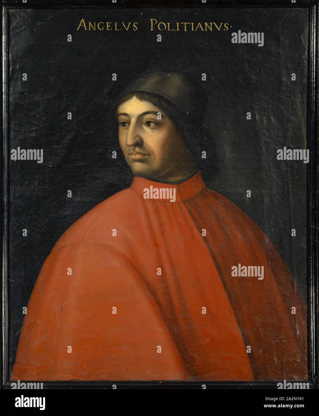 Portrait von Angelo Poliziano, Öl auf Leinwand, 76 x 63 cm, unmarkiert., Oben: ANGELVS POLITIANVS •, Pier Francesco Mola (di Papi) dell'Altissimo, (30 Spitzwimpel //Kopieren nach), um 1525 - 1605 Florenz Stockfoto