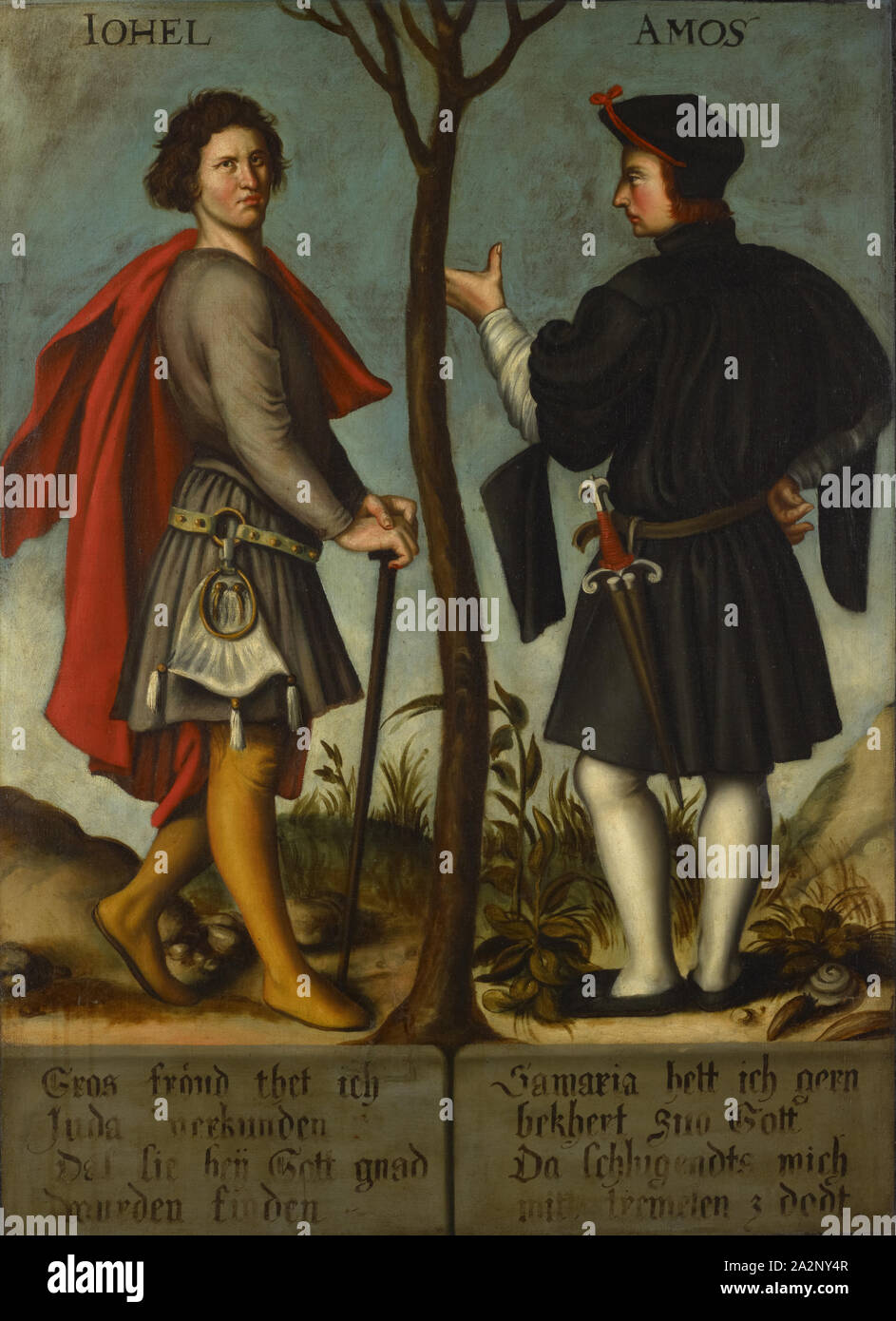 Die Propheten Joel und Amos, Öl auf Leinwand, 105 x 76 cm, unmarkiert., über die Zahlen: IOHEL und AMOS, Unten links: Gros her [e] ud thet ich ankündigen, Juda, dass Sie mit Gott, unten rechts: Samaria Ich hasse, bekoert zuo Gott, Da rutscht mir, mitt tremelen z Dodt., Bartholomäus Sarburgh, Trier um 1590 - 1637 Niederlande, Hans Holbein d. J., (30 Spitzwimpel //Kopieren nach), Augsburg um 1497/98-1543 London Stockfoto