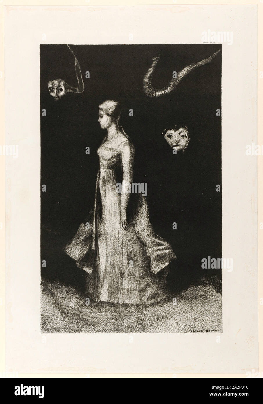 Obsession, 1894, Kreide Lithographie, Ausgabe: 25, Seite: 46 x 31,7 cm |, Bild: 36,2 x 22,8 cm, im Stein Signiert rechts unten: Odilon Redon, Odilon Redon, Bordeaux 1840 - 1916 Paris. Stockfoto