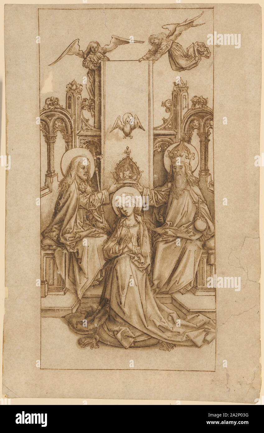 Die Krönung Mariens, C. 1490, Braun, Braun gewaschen, Blatt: 31 x 20,4 cm, unsigniert, Hans Holbein d. Ä., Augsburg um 1460/65 - 1524 Stockfoto