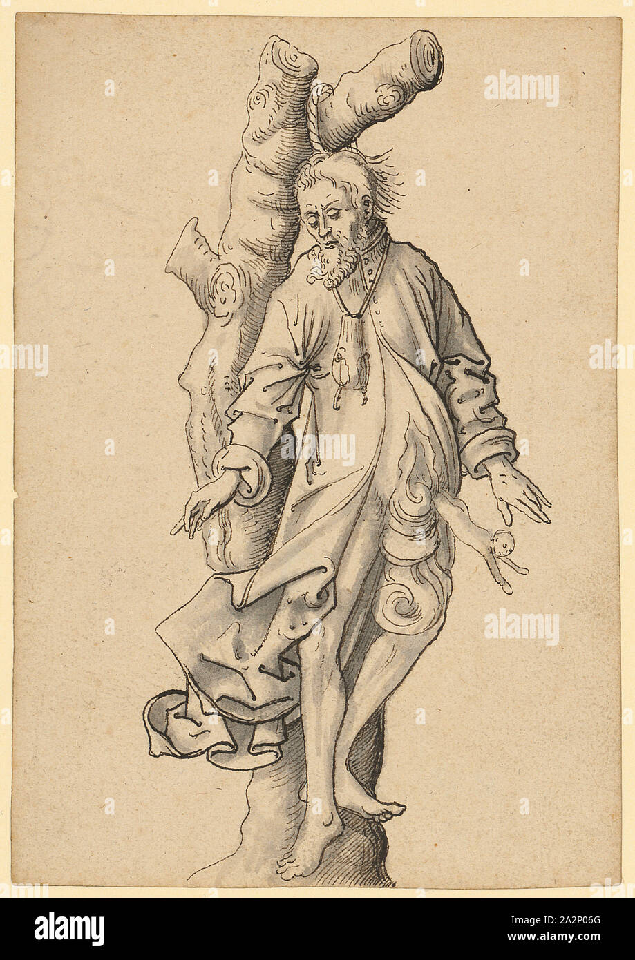 Judas, hängen von einem Baum, Feder in Schwarz, Grau waschen, Blatt: 15,6 x 10,9 cm, unsigniert, Jörg Schweiger, (zugeschrieben/zugeschrieben), Augsburg 1470/80 - 1533/34 Basel Stockfoto Judas, hängen von einem Baum, Feder in Schwarz, Grau waschen, Blatt: 15,6 x 10,9 cm, unsigniert, Jörg Schweiger, (zugeschrieben/zugeschrieben), Augsburg 1470/80 - 1533/34 Basel Stockfoto