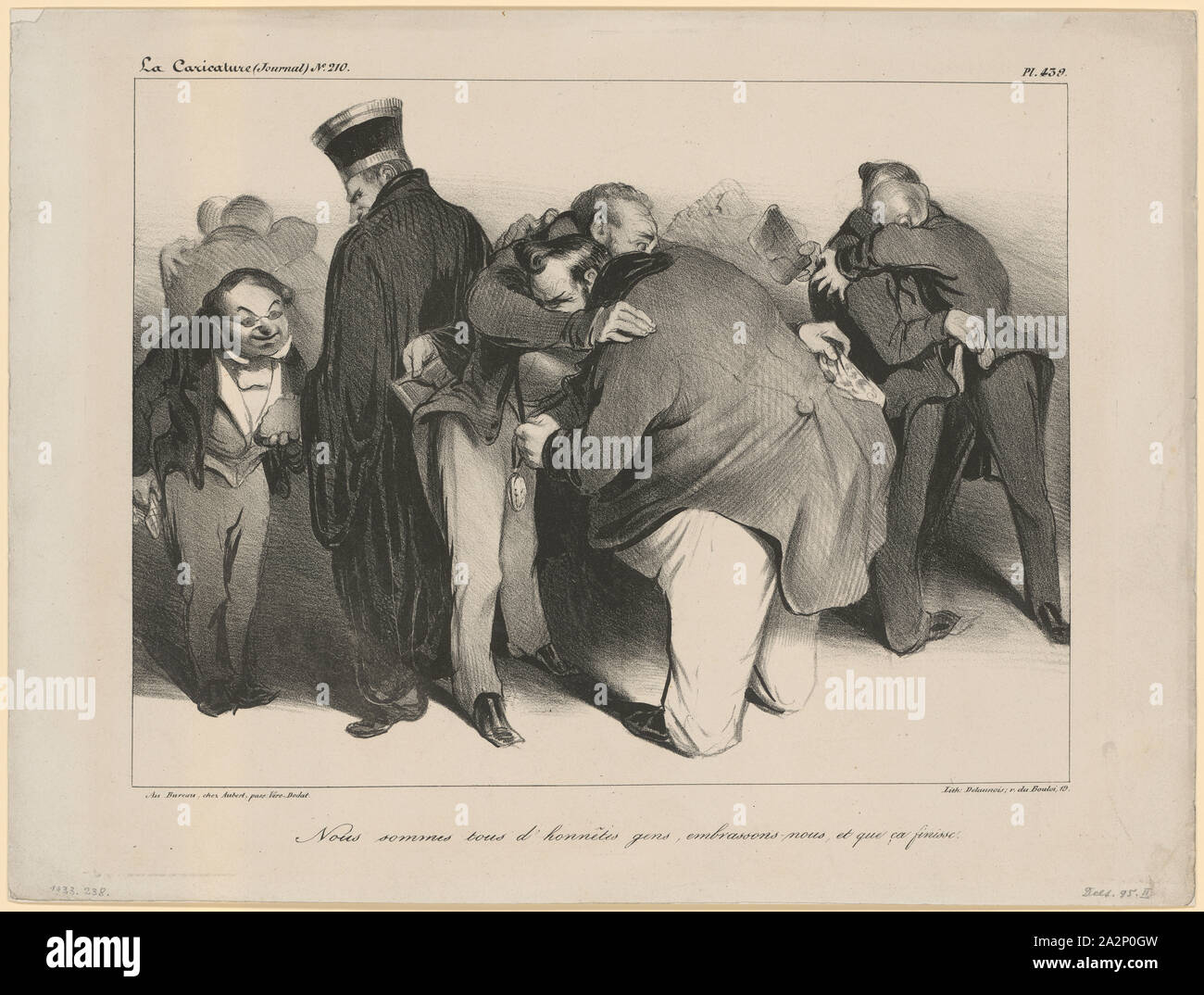 Nous sommes Tous d'honnêtes Gens, embrassons-nous, et que ça finisse, 1834, Lithographie, Kreide auf Halbpension montiert, Bedingung 2 (ab 2), Blatt: 27,5 x 36,8 cm |, Bild: 21,9 x 29 cm, Honoré Daumier, Marseille 1808 - 1879 Stors/Seine-et-Oise Stockfoto