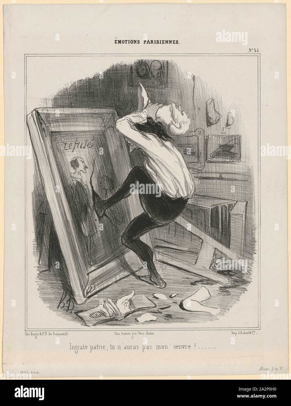 Ingrate patrie, Tu n'aura pas mon Oeuvre! ..., 1840, Kreide Lithographie, 5. Zustand (ab 5), Blatt: 25,7 x 34,8 cm, im Stein u., l,., Monogrammiert: h.D., Honoré Daumier, Marseille 1808 - 1879 Stors/Seine-et-Oise Stockfoto