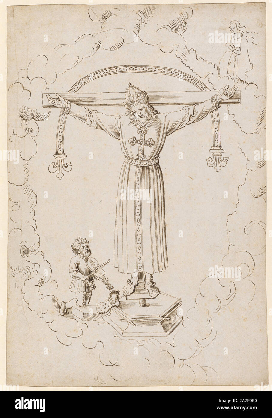 Das Gnadenbild des Volto Santo in Lucca, C. 1510, Feder in schwarz-braun, Seite: 30,9 x 21,4 cm, unsigniert, Anonym, Oberrhein (sog. Pseudo-Leu Stockfoto