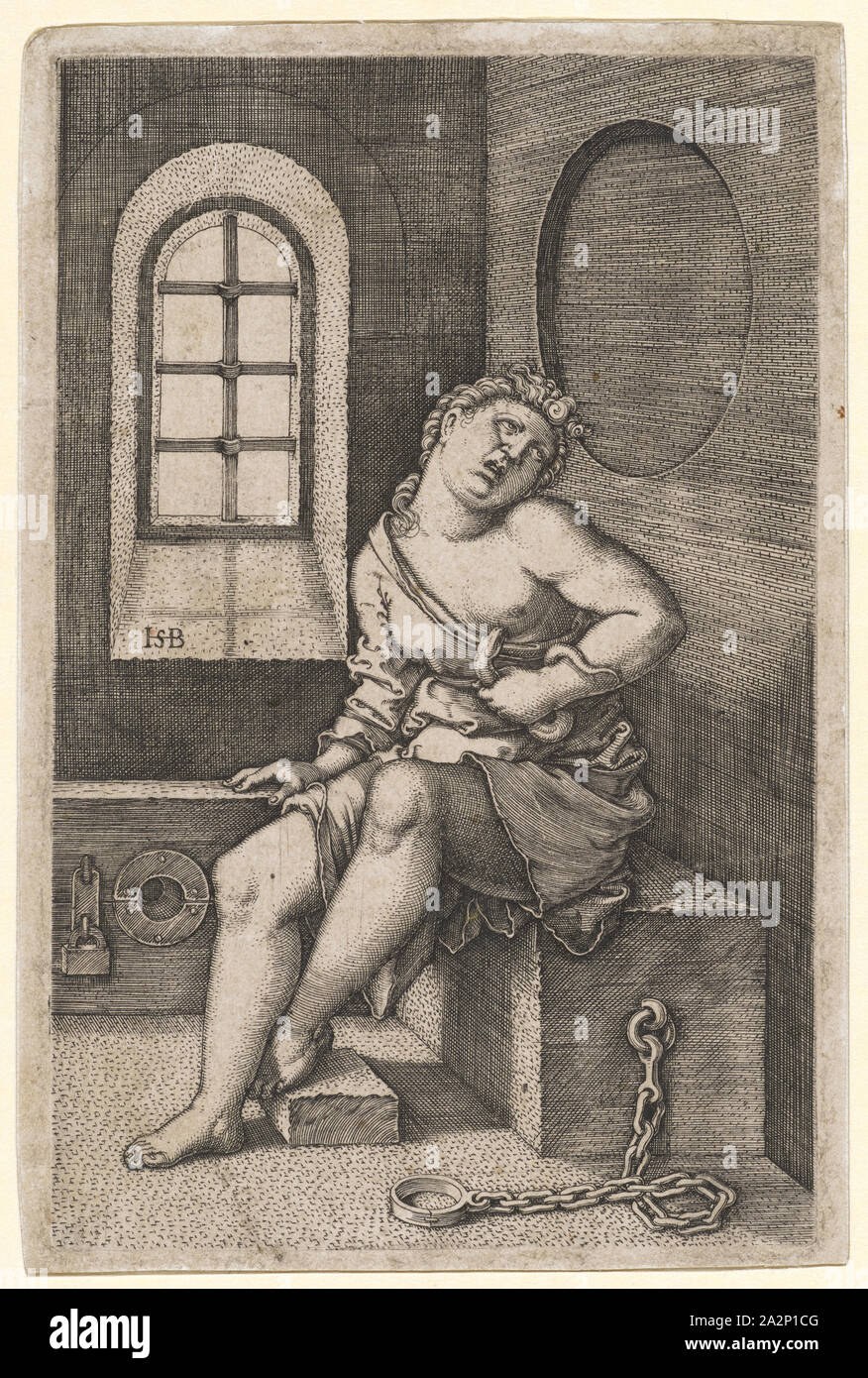 Selbstmord von Cleopatra, Kupferstich, Blatt: 11,7 x 7,7 cm, M.L., Monogrammiert: HSB [lig.], Sebald Beham, Nürnberg 1500 - 1550 Frankfurt a.M Stockfoto