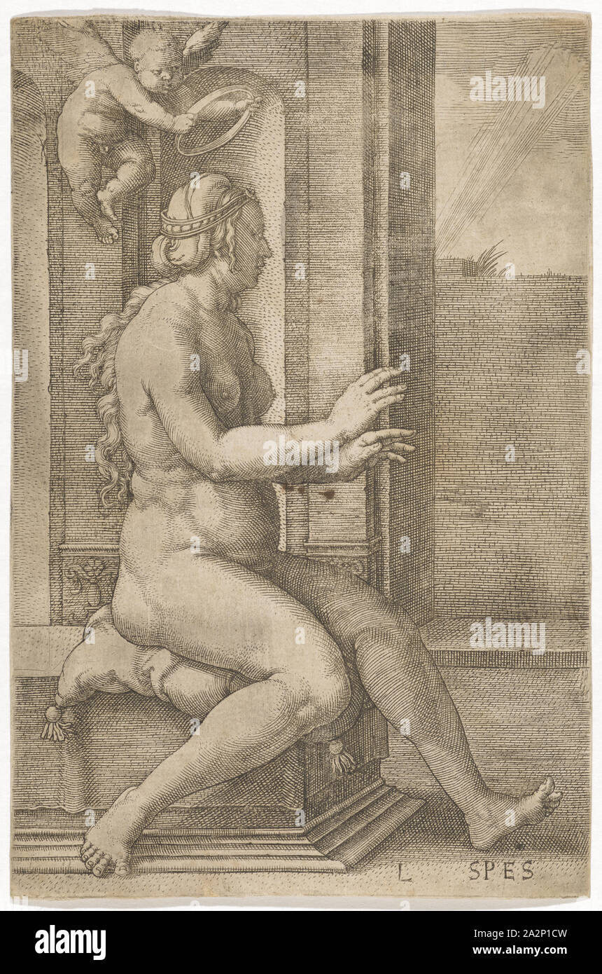 Spes, Kupferstich, Blatt: 16,6 x 10,9 cm, U l., monogrammiert und beschriftet: L, SPES, Lucas van Leyden, Leiden 1494 (?) - 1533 Leiden Stockfoto