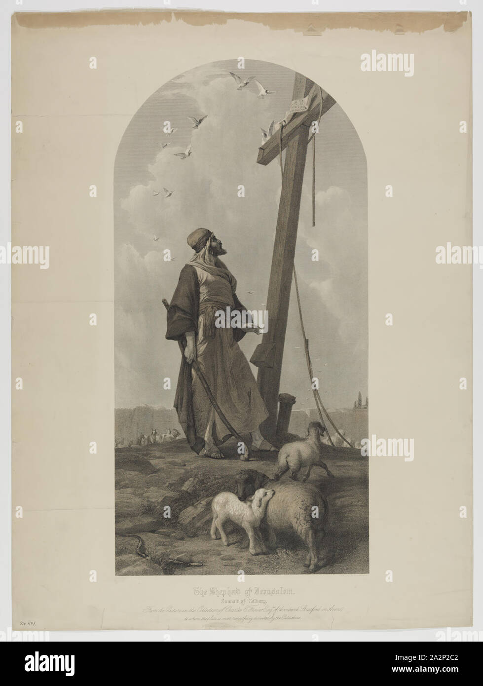 William Henry Simmons, Englisch, 1811-1882, nach Philip Richard Morris, Englisch, 1833-1902, der Hirte von Jerusalem, 1871, Kupferstich in Farbe auf Papier ausgedruckt, webten Bild: 24 1/2 x 12 1/8 in. Stockfoto