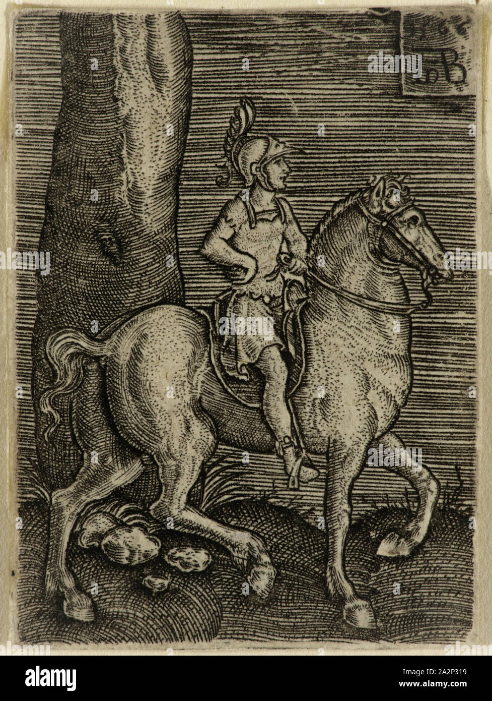 Abraham de Bruyn, Niederländischen, 1540-1587, römische Kaiser auf dem Pferd, 1566, Kupferstich, in schwarzer Tinte auf Bütten gedruckt, Blatt (innerhalb der Platte mark getrimmt): 1 7/8 x 1 3/8 Zoll (4,8 × 3,5 cm Stockfoto