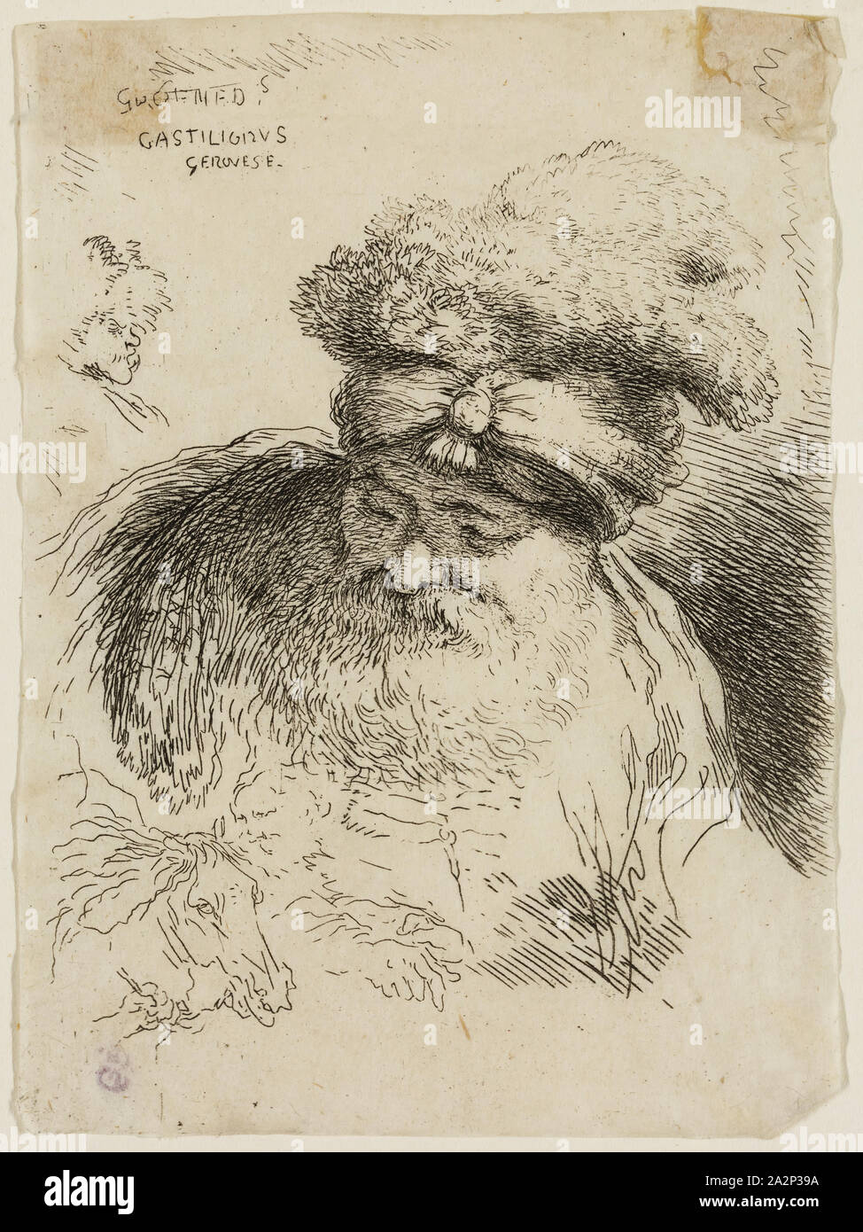 Giovanni Benedetto Castiglione, Italienisch, 1616-1670, Bärtigen Alten Mann  Mit Kopf Und Augen Gesenkt, Trug Einen Turban, 17. Jahrhundert, Das Ätzen  In Schwarzer Tinte Auf Gewebe Gedruckt, Blatt (Innerhalb Der Platte Mark  Getrimmt):