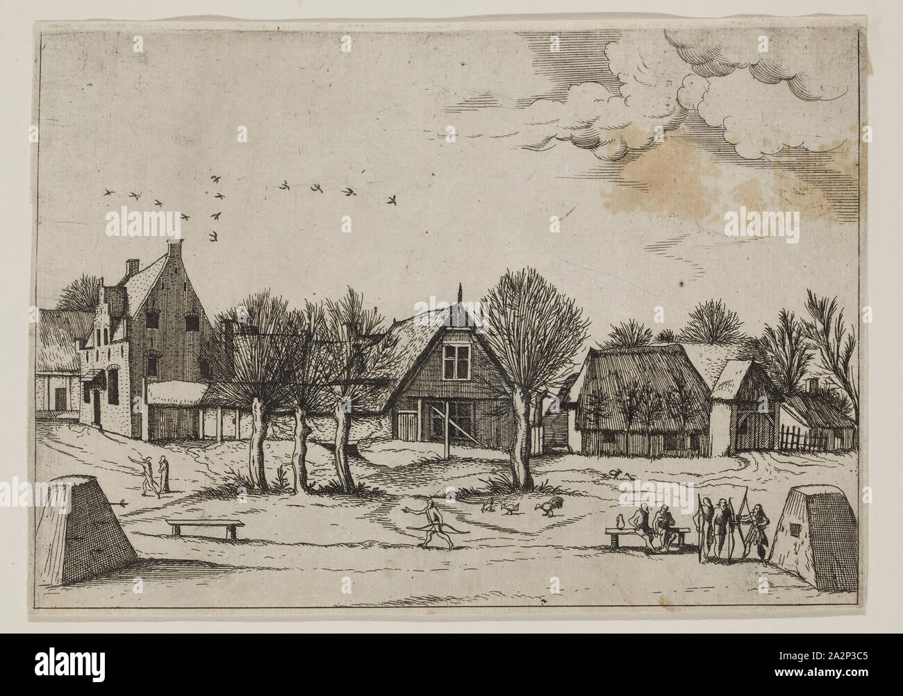 Jan Duetecum, Niederländisch, Landschaft Nr. 11, Ca. 1561, Radierung und Gravur in schwarzer Tinte auf Bütten gedruckt, Blatt (innerhalb der Platte mark getrimmt): 5 5/8 x 7 7/8 Inch (14,3 × 20 cm Stockfoto