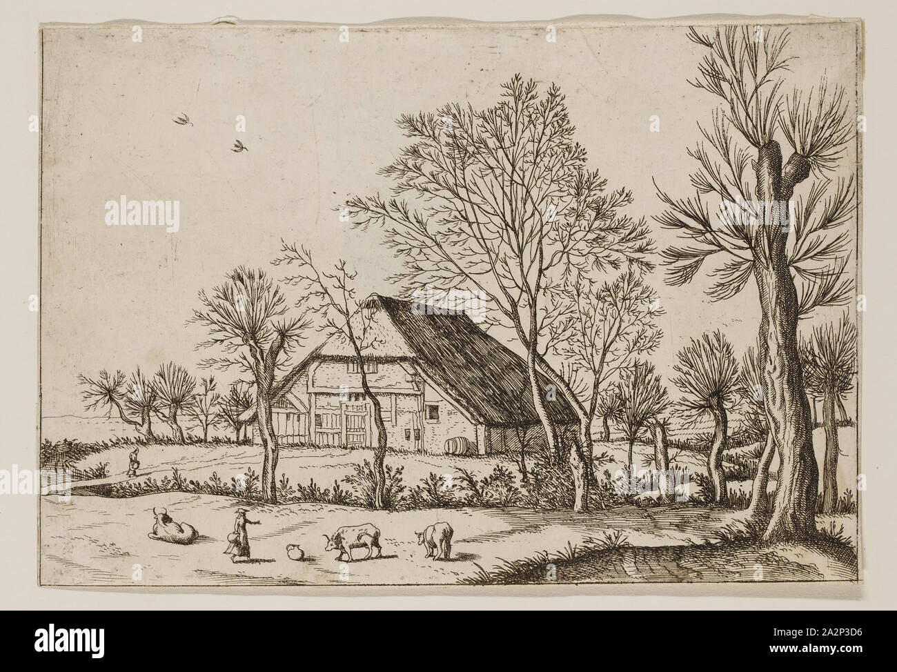 Jan Duetecum, Niederländisch, Landschaft Nr. 10, Ca. 1559, Radierung in schwarzer Tinte auf Bütten gedruckt, Blatt (innerhalb der Platte mark getrimmt): 5 3/8 x 7 7/8 Inch (13,7 × 20 cm Stockfoto