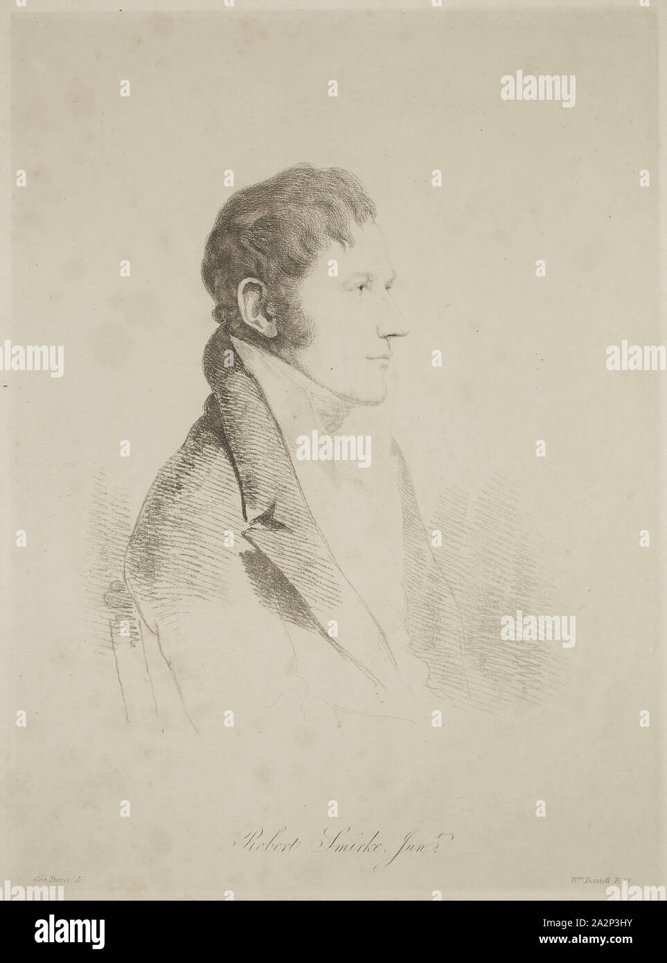 William Daniell, Englisch, 1769-1837, nach George Tanz, Englisch, 1700-1768, Robert Smirke, jr., der Architekt des British Museum, zwischen 1769 und 1837, Gravur gedruckt in schwarzer Tinte auf Webte Papier, Platte: 10 3/4 × 8 Zoll (27,3 × 20,3 cm Stockfoto