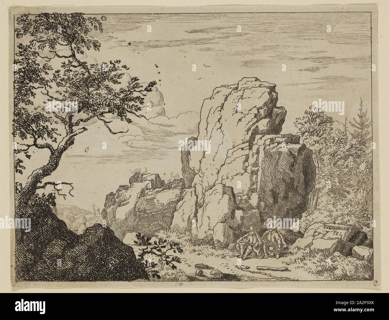 Allart van Everdingen, Niederländisch, 1621-1675, zwei Männer der Mittel, das zwischen 1621 und 1675, Radierung in schwarzer Tinte auf Bütten gedruckt, Blatt (innerhalb der Platte mark getrimmt): 4 1/8 x 5 1/2 Inch (10,5 × 14 cm Stockfoto