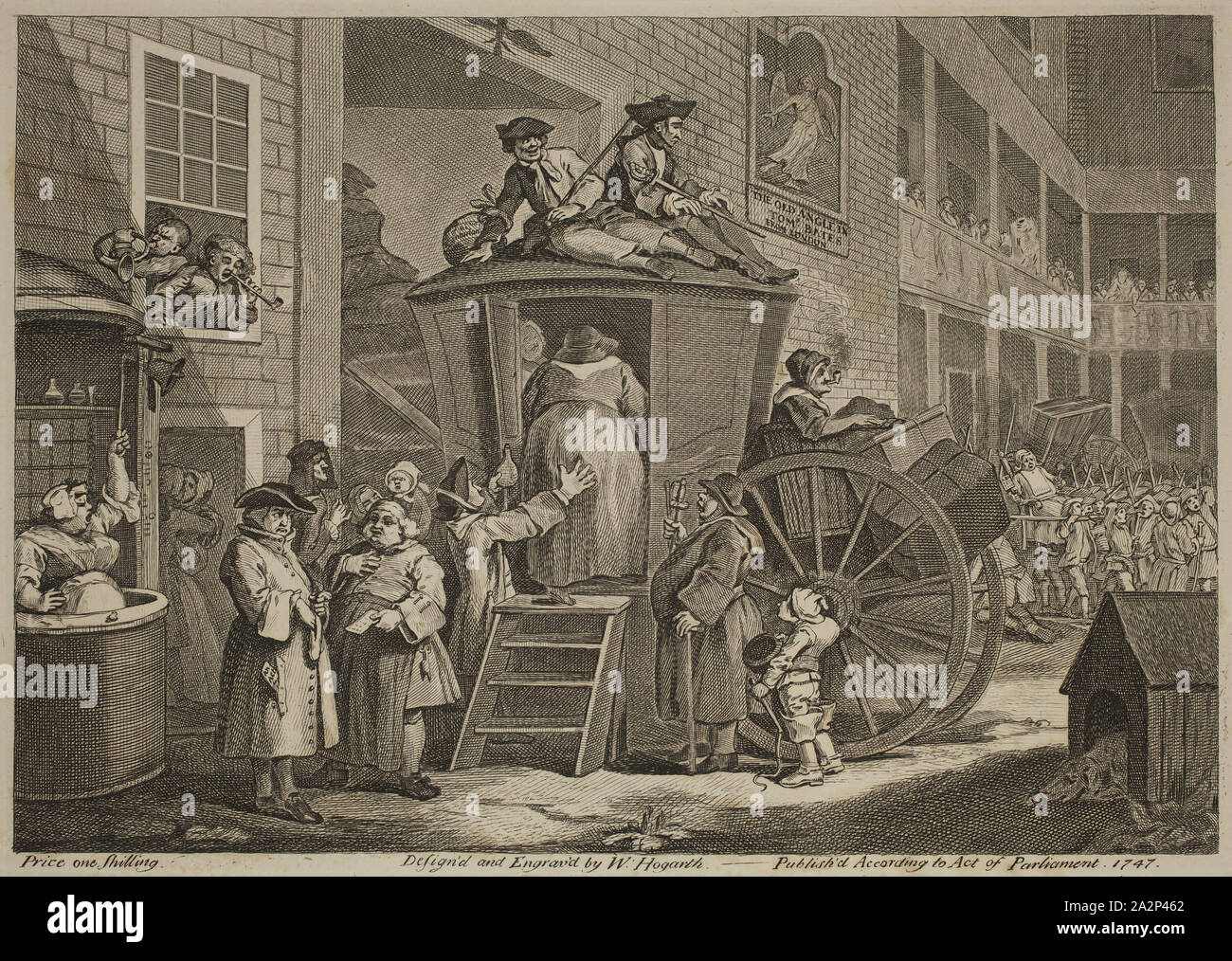 William Hogarth, Englisch, 1697-1764, die Stage Coach, 1747, Gravur in Schwarz auf Webte Papier gedruckt, Platte: 8 5/8 x 12 1/8 in. Stockfoto