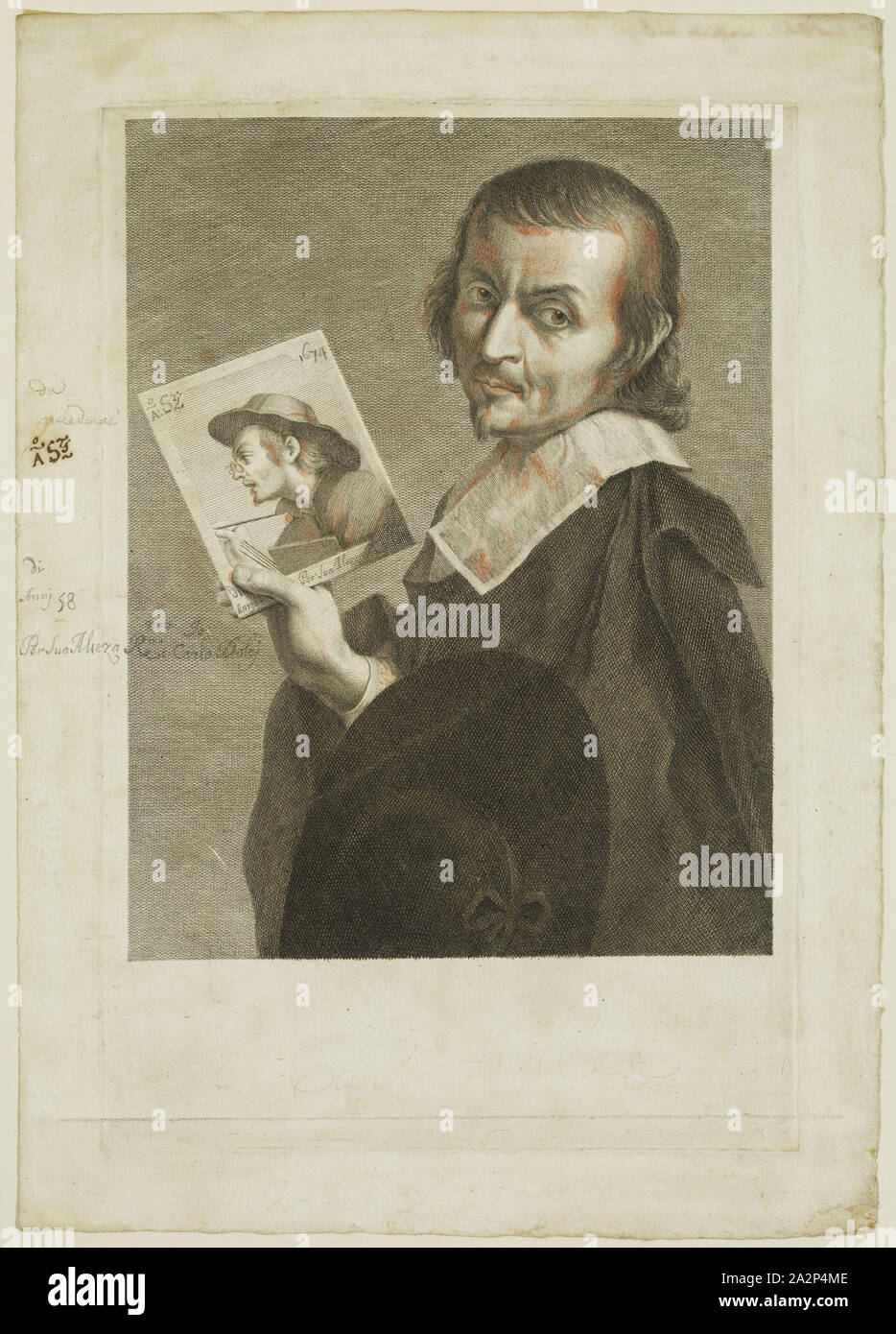 Pietro Antonio Pazzi, Italienisch, 1706-1776, Carlo Dolci, 18. Jahrhundert, Gravur, in schwarzer Tinte mit Ergänzungen in Bleistift und Rote Kreide auf Papier webten, Platte: 11×7 5/8 Zoll (27,9 × 19,4 cm gedruckt Stockfoto