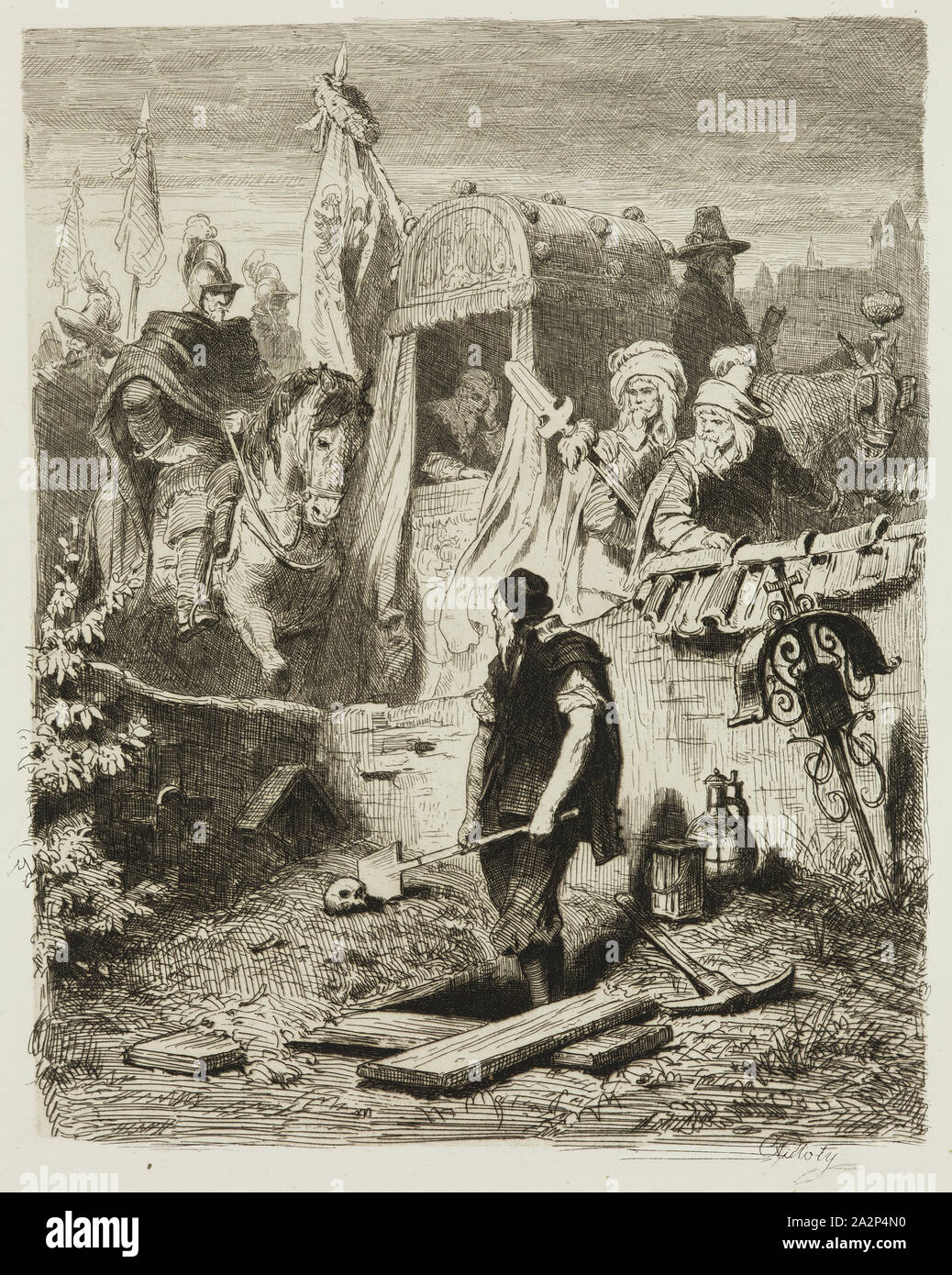 Carl Theodor von Piloty, Deutsch, 1826-1886, Wallensteins März bis Eger, zwischen dem 19. und dem späten 19. Jahrhundert, das Ätzen in schwarzer Tinte auf Chine collé gedruckt, Bild: 7 7/8 x 6 3/8 Zoll (20 × 16,2 cm Stockfoto