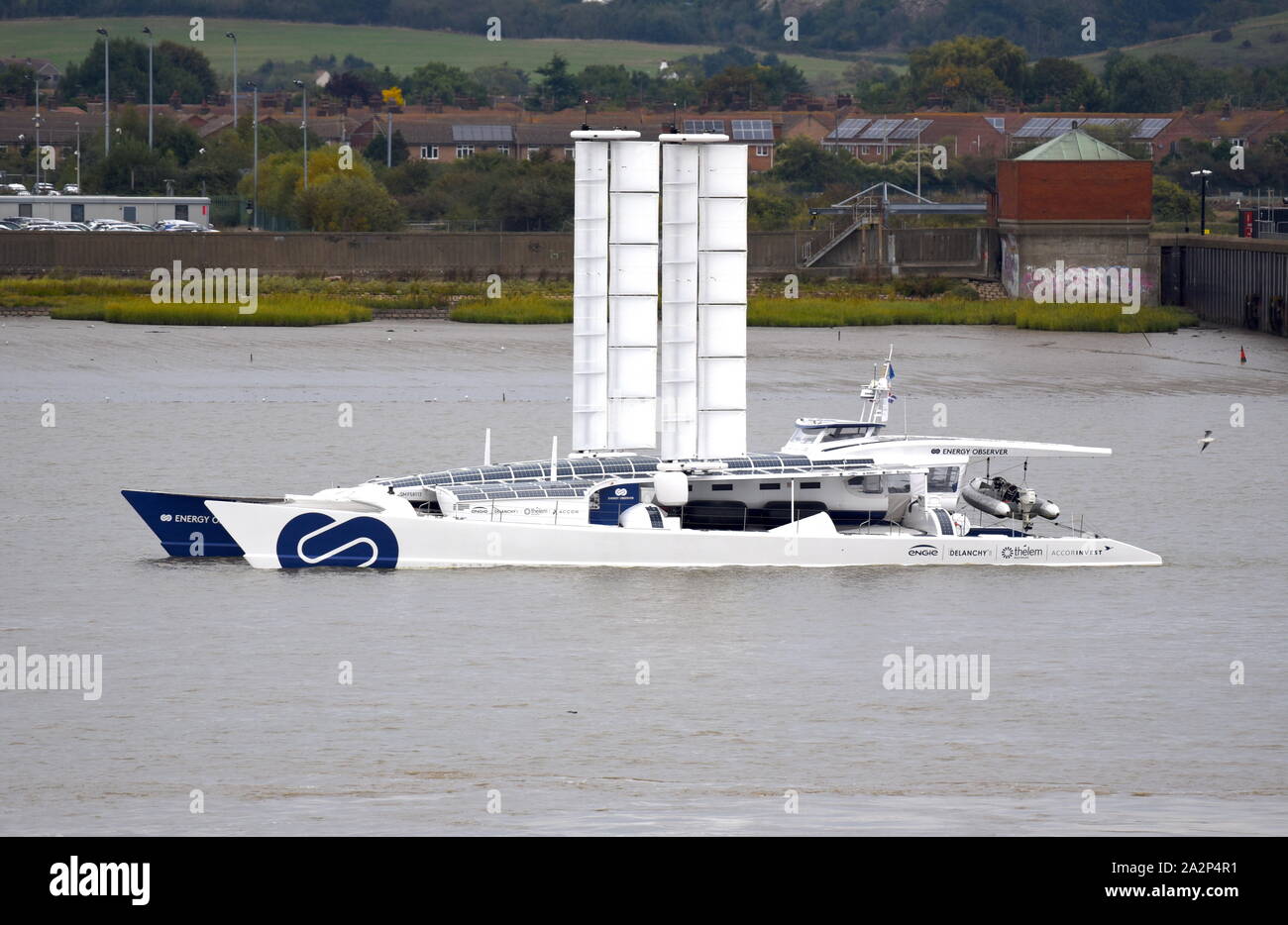 Der Beobachter ist der weltweit erste Boot mit Wasserstoff versorgt werden, mit Sonne und Wind Meerwasser in Treibstoff zu verarbeiten. Stockfoto