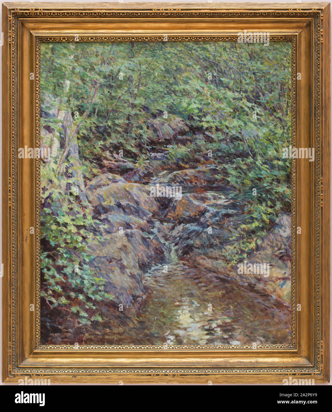 Robert Reid, American, 1862-1929, Landschaft mit Wasserfall, Ca. 1890, Öl auf Leinwand, ohne Rahmen: 30 1/4 x 25 1/8 Inch (76,8 × 63,8 cm Stockfoto